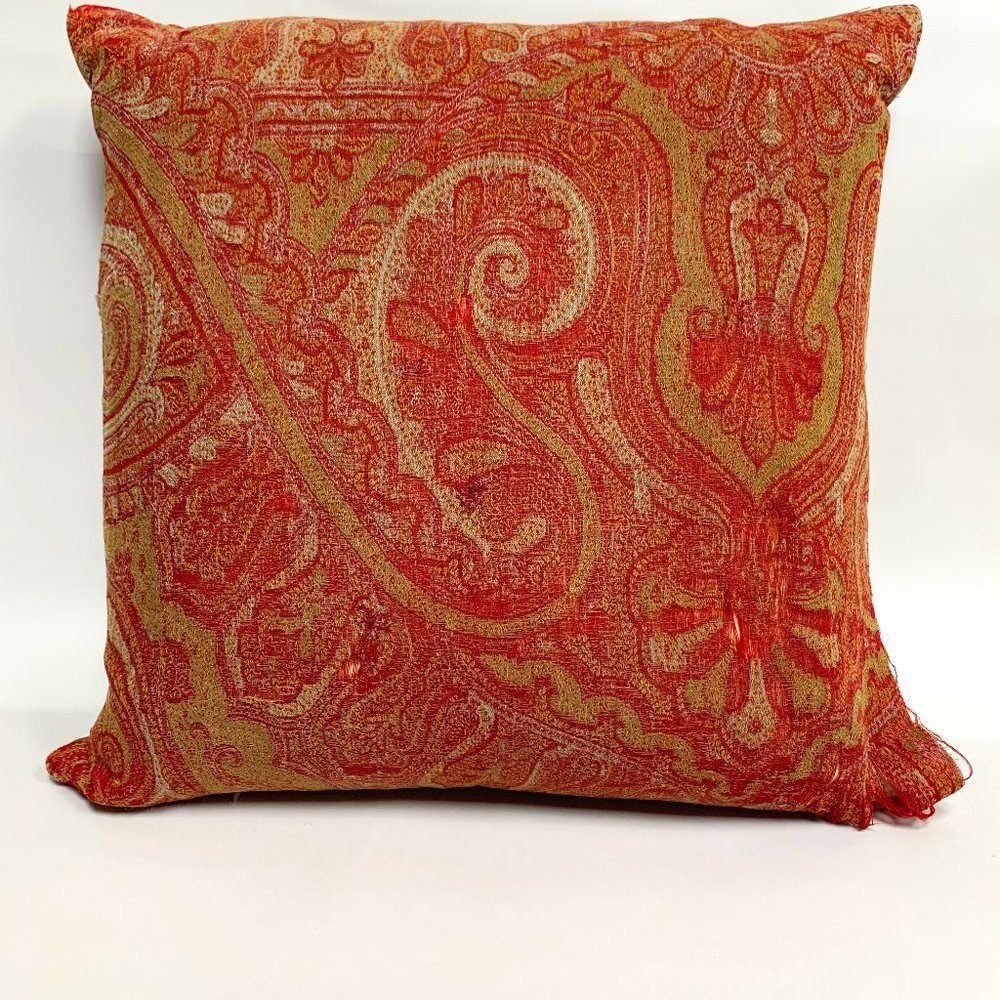 Reclaimed Antique Paisley Woven Fabric Decorative Pillow